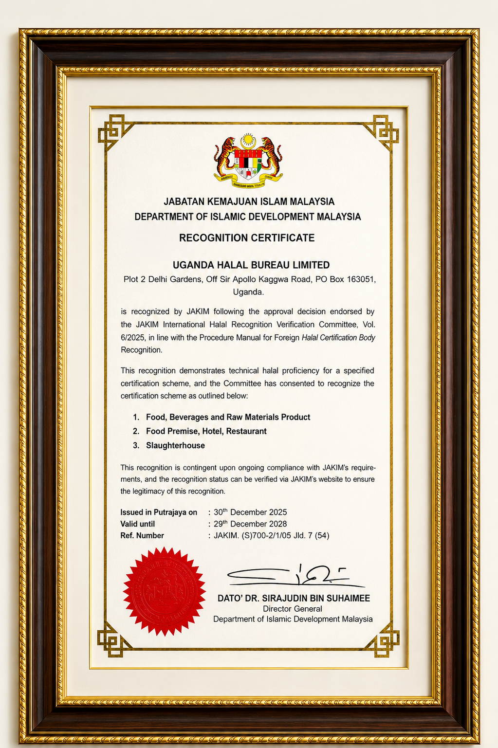 JAKIM recognition certificate